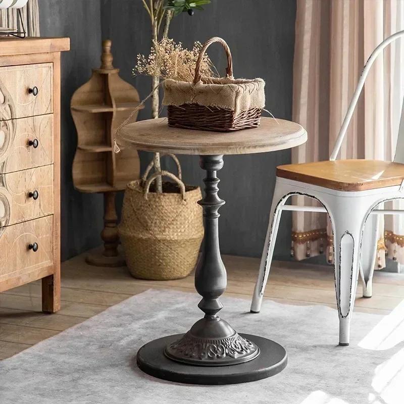Rétro petit salon Table basse ménage Table ronde fer rond ménage Table en bois massif