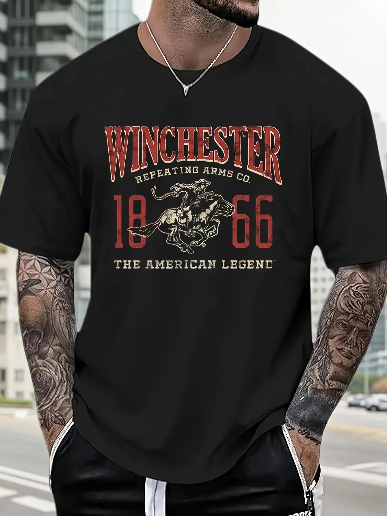 T-shirt rétro de style western avec logo American Legend et motif de fusil 1866, avec design de la m