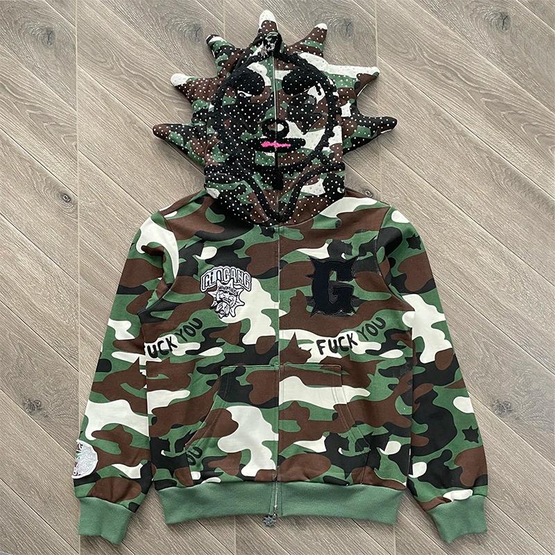 Pull décontracté brodé camouflage dessin animé Glo Gang