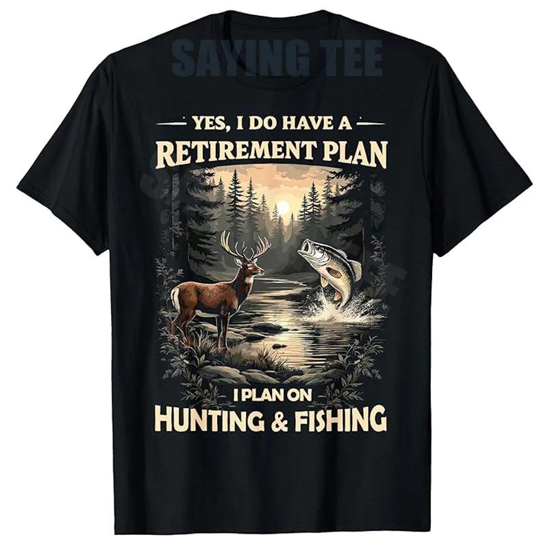 T-shirt Homme Y2K Mode Plein Air avec Motif 'Plan de Retraite Pêcheur Chasseur Papa Pêcheur' – Vêtem