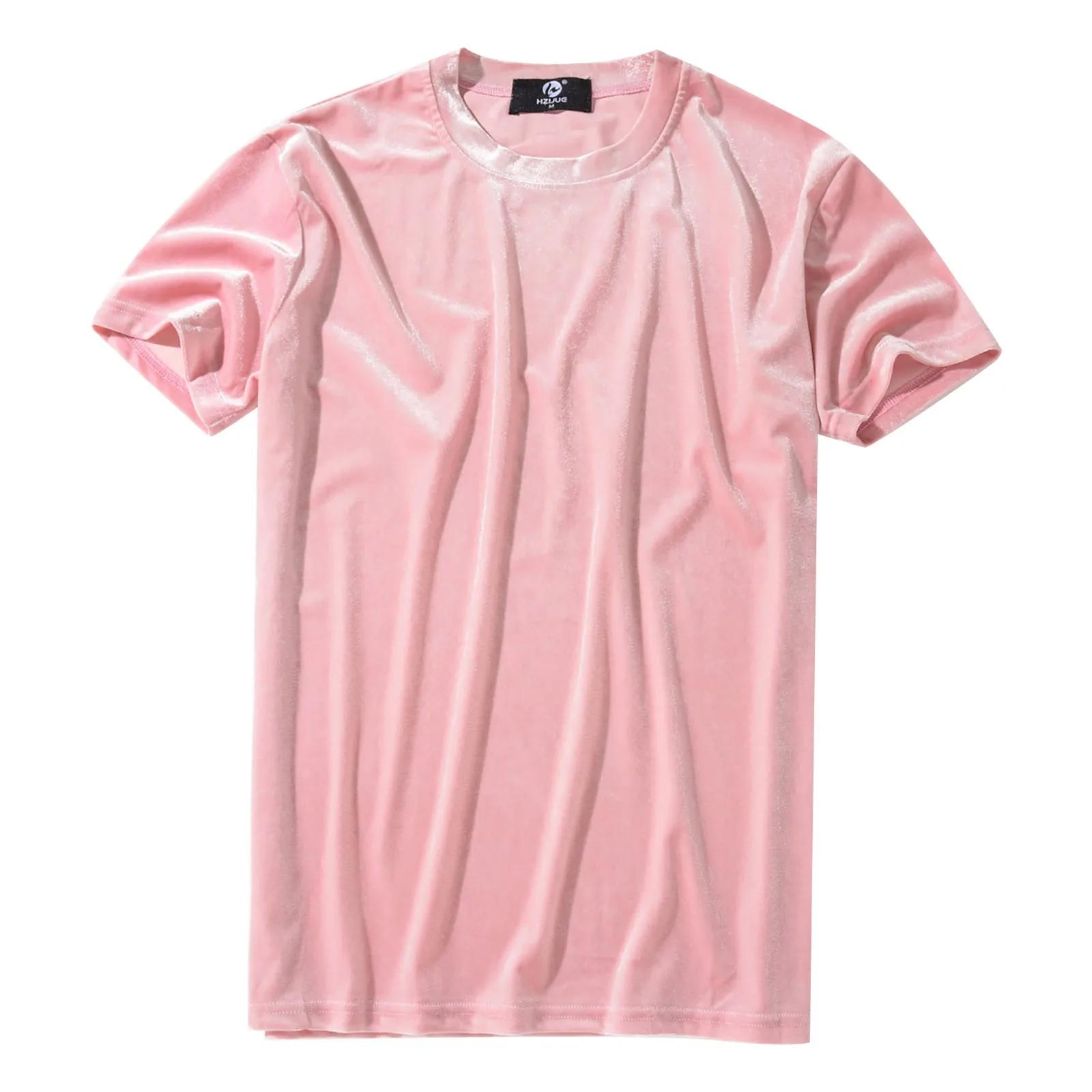 Hommes Vintage velours t-shirt mode d'été Hip Hop couleur unie Simple hauts hommes manches courtes t