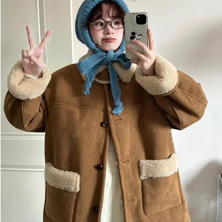 Manteau en laine d'agneau artificielle 2025 hiver épais deux côtés portent une veste longue pour fem