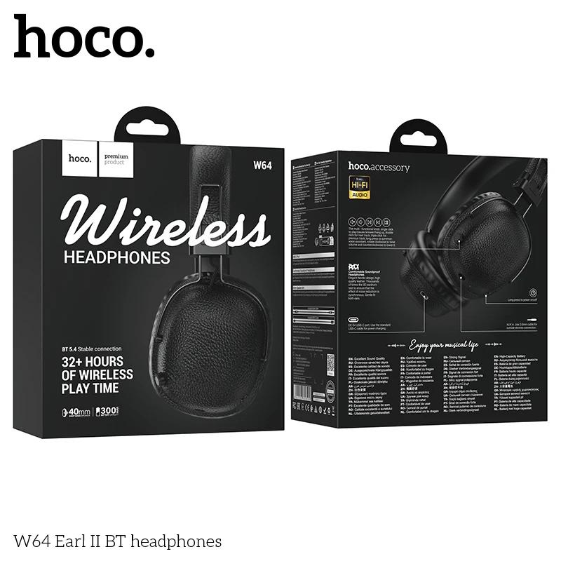 HOCO W64 sur l'oreille Bluetooth 5.4 casques sans fil grand écouteur en cuir cache-oreilles pliable 