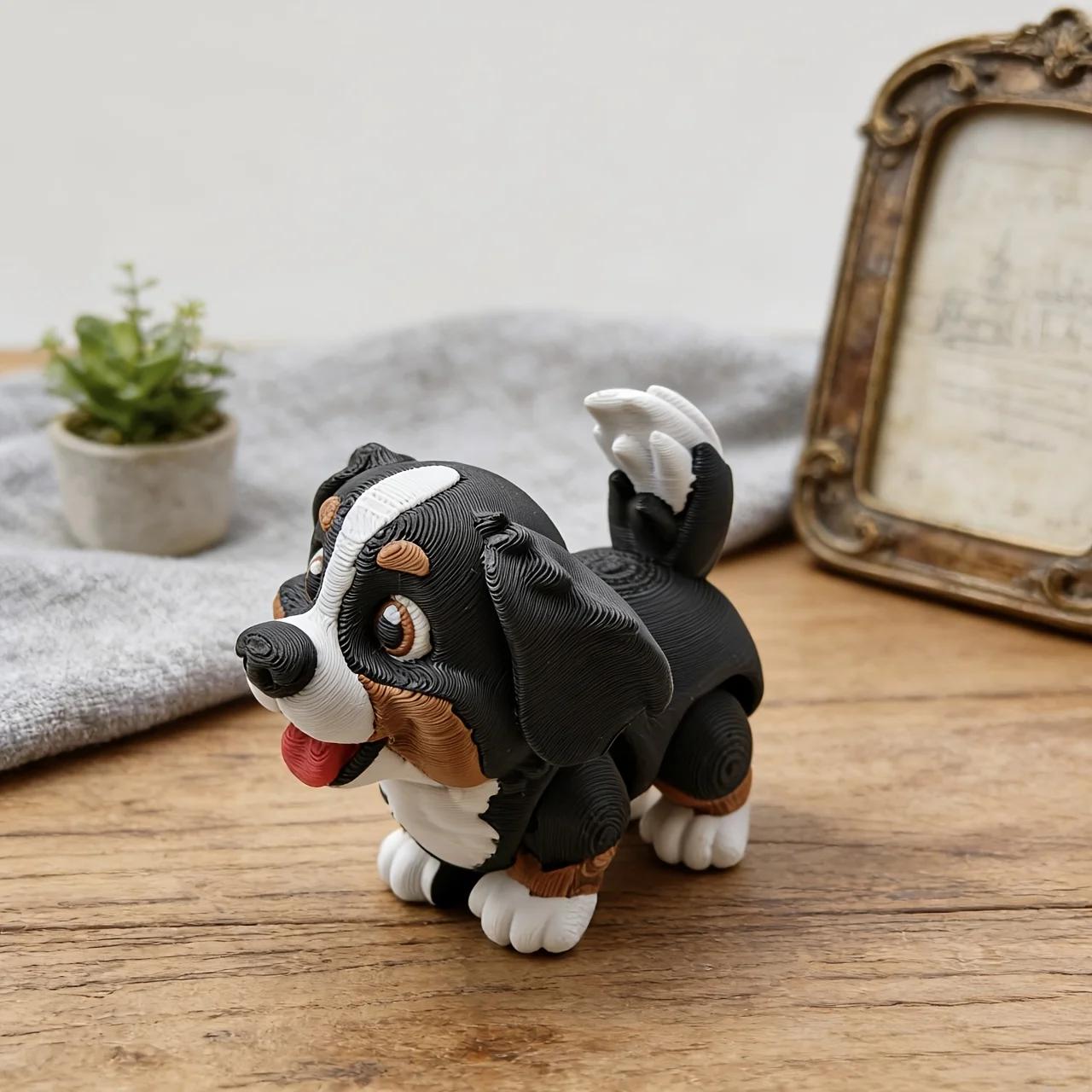 Figurine de chiot de berneis imprimée en 3D, cadeau décoratif, modèle d'animal créatif avec articula