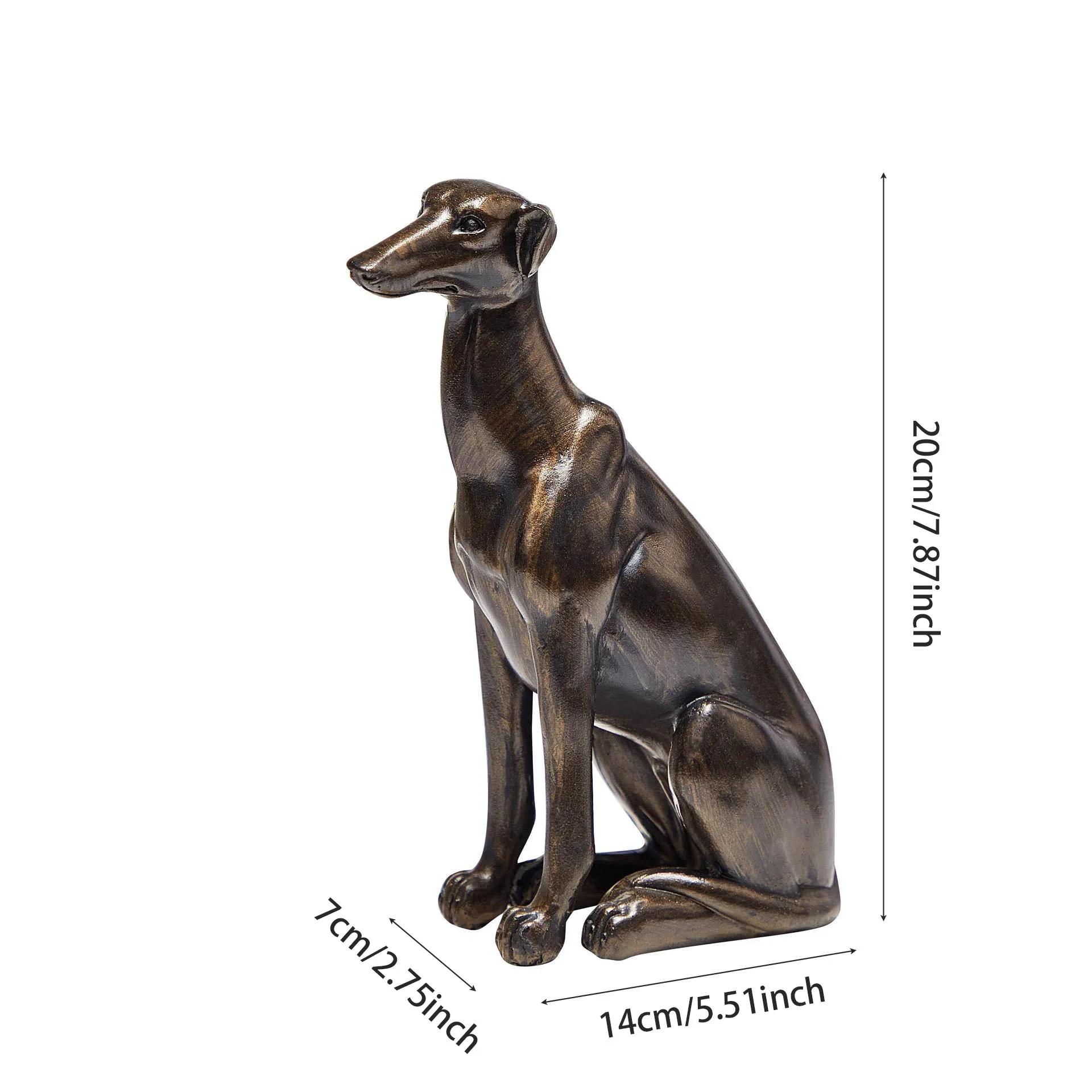 Statue de chien lévrier en résine bronze antique, sculpture vintage, figurine d'animal, décoration i