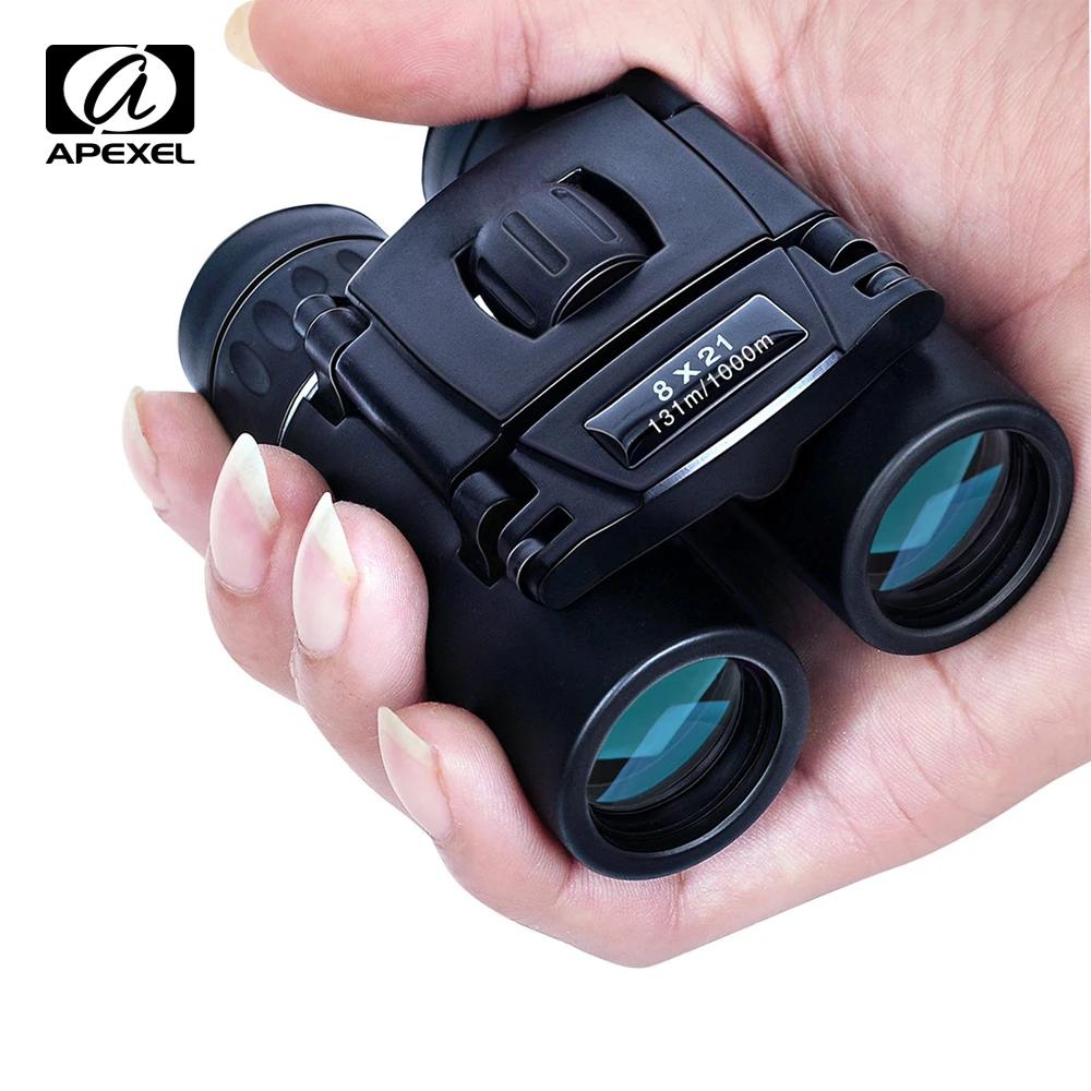 Jumelles compactes APEXEL 8x21 pliables BAK4 pour chasse et sports outdoor longue portée HD
