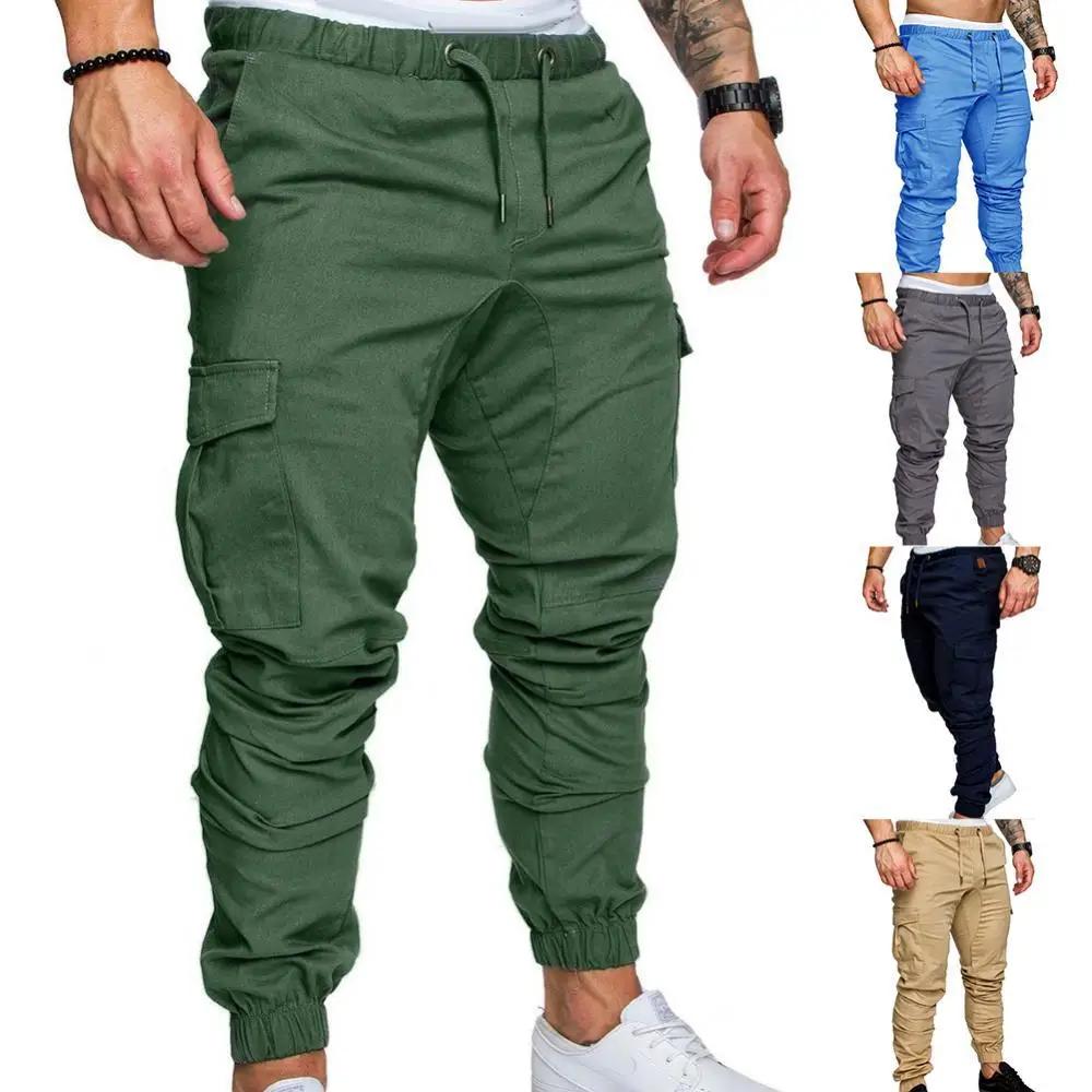 Pantalon jogging homme décontracté 2022 couleur unie poches sport street hip hop vêtements