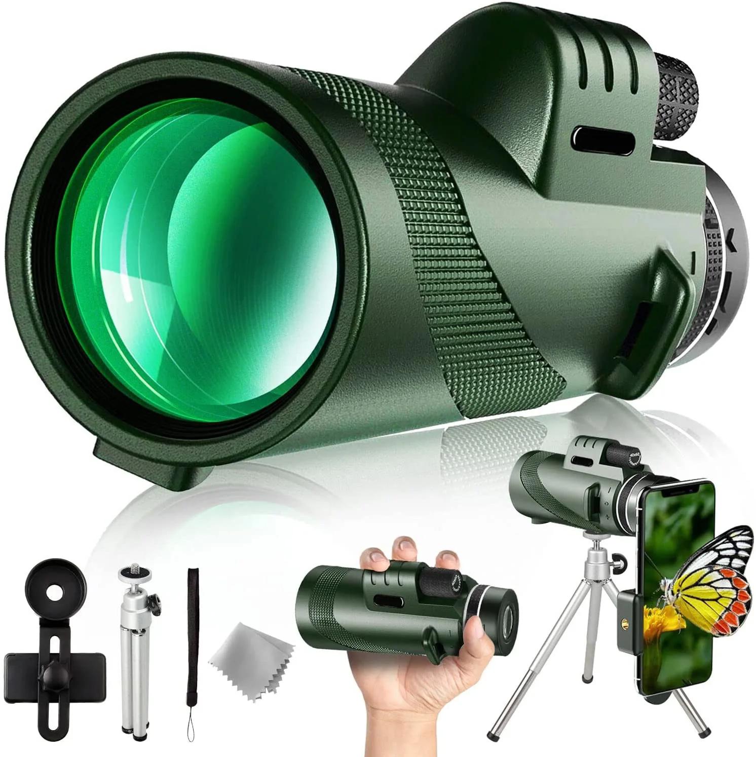 Monoculaire 80x100 HD avec trépied et support téléphone pour chasse - Zoom puissant BAK4 professionnel