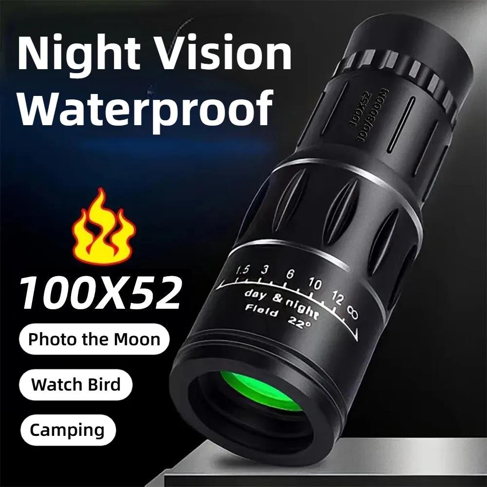 Longue-vue monocular 100x52 haute puissance - Zoom optique longue portée avec revêtement FMC IPX4