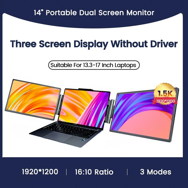 Écran portable double 14 pouces 1920x1200 IPS pliable USB-C pour ordinateur portable 13.3-17 pouces