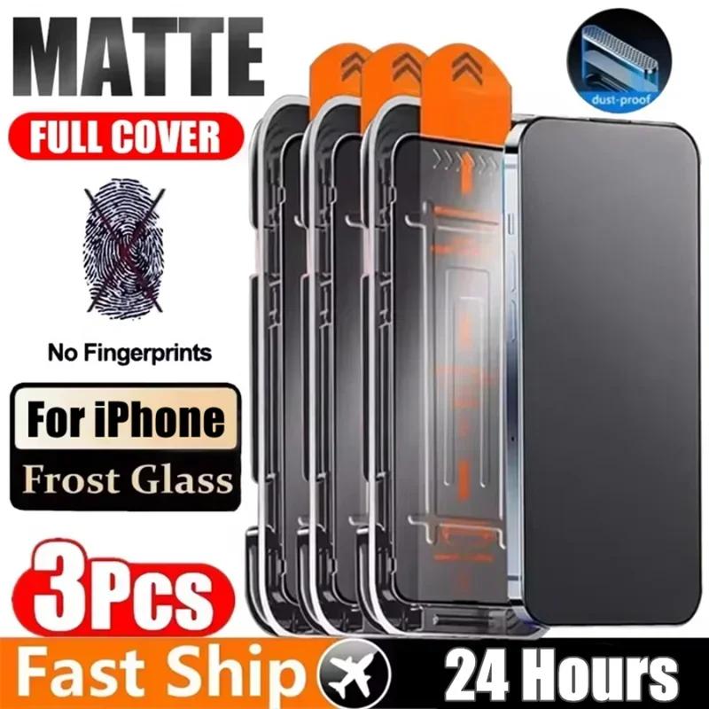 Protection écran iPhone 13 14 11 12 15 16 Pro Max - Verre mat 3 pièces revêtement oléophobe anti-poussière