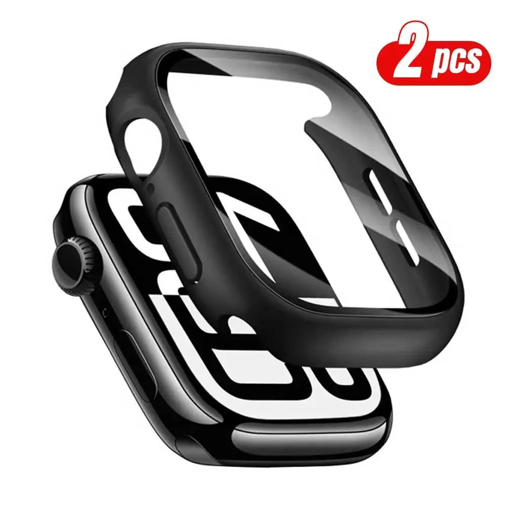 2 protections verre trempé + coque Apple Watch 44mm 40mm 42mm 41mm 45mm bumper PC écran série 9 8 7 6 5 3 SE