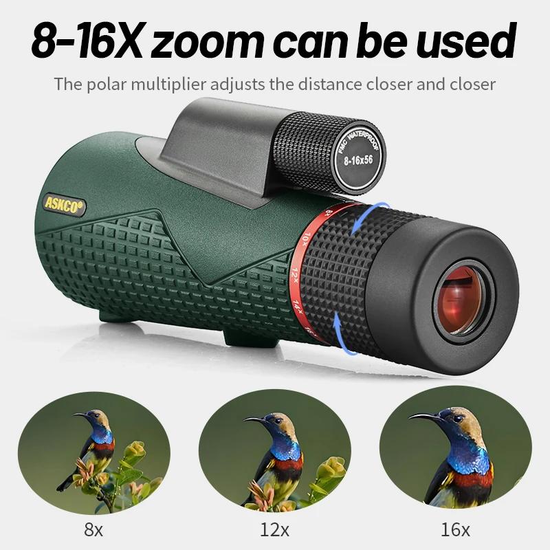 Monoculaire ASKCO 8-16x56 ED verre SMC coating longue portée IPX7 zoomable Bak4 anti-vibration