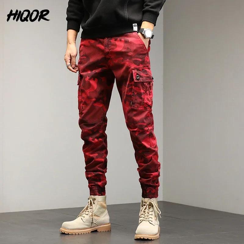 Pantalon cargo rouge chasse homme camouflage coton randonnée travail extérieur vêtement streetwear