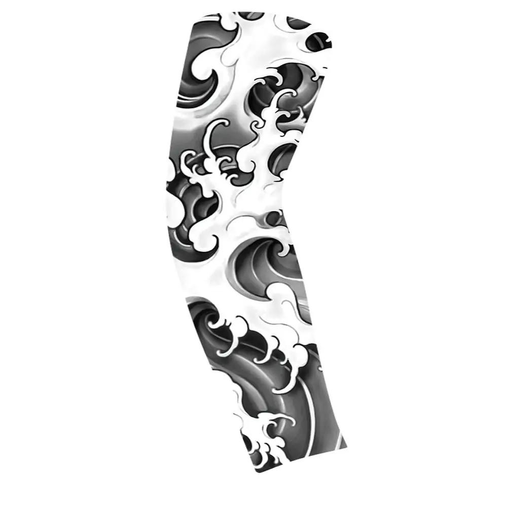 Manchon de bras à motif floral, effet tatouage, élastique, respirant, protection solaire, en soie gl