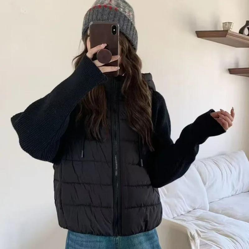 Vêtements pour femmes tricoté épissage vers le bas coton manteau chaud polyvalent court nouvel hiver