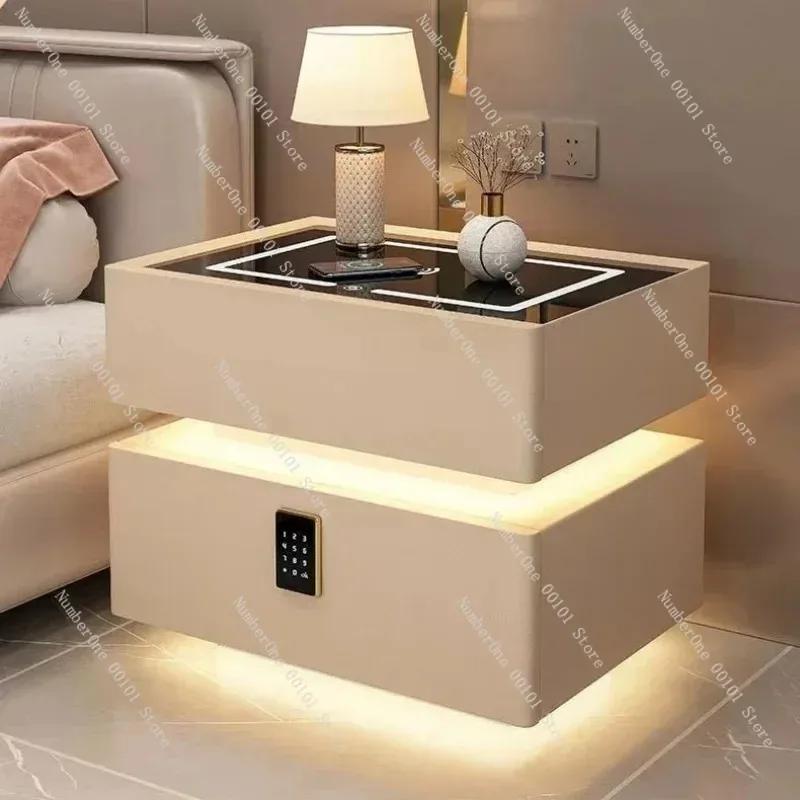 Table de chevet en bois massif avec chargement sans fil et table de chevet intelligente pour chambre