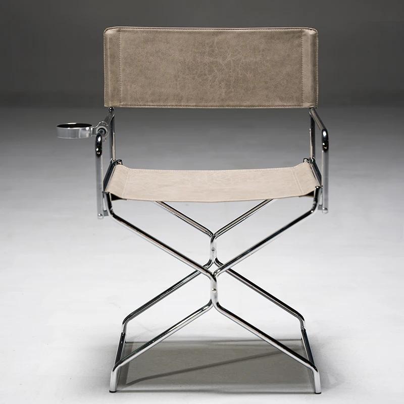 Chaise de salle à manger minimaliste en métal avec revêtement en toile cirée, chaise de pêche pliabl