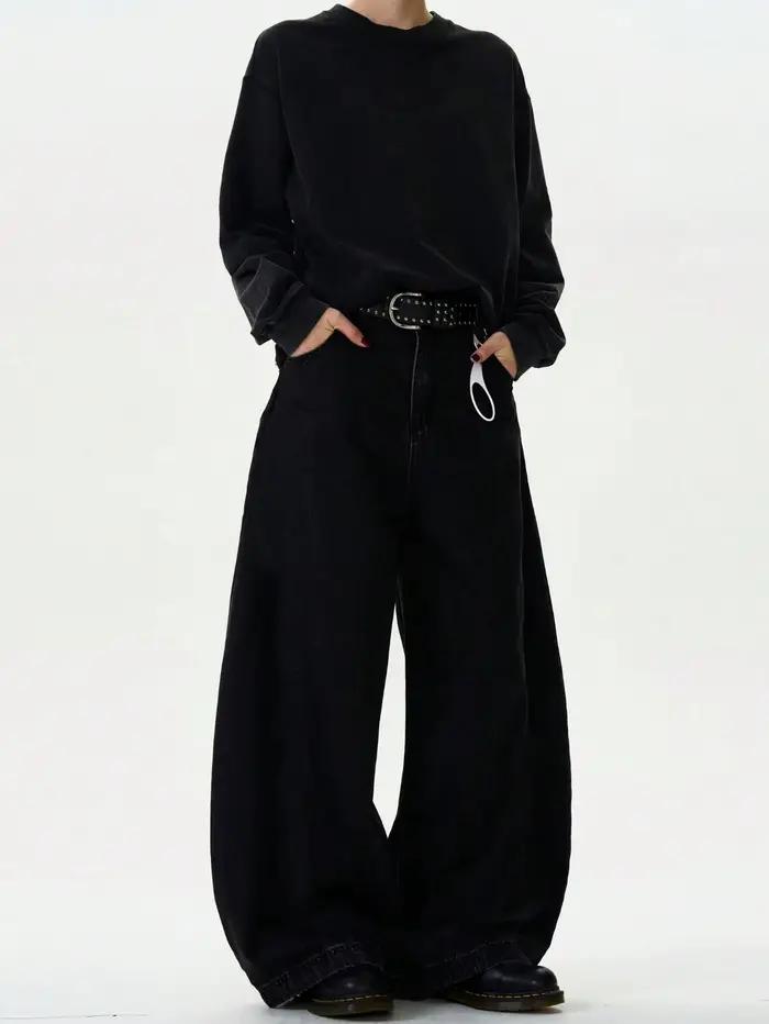 Jeans pour hommes Printemps-Été, style urbain, coupe américaine ample à jambe large, en denim à coup