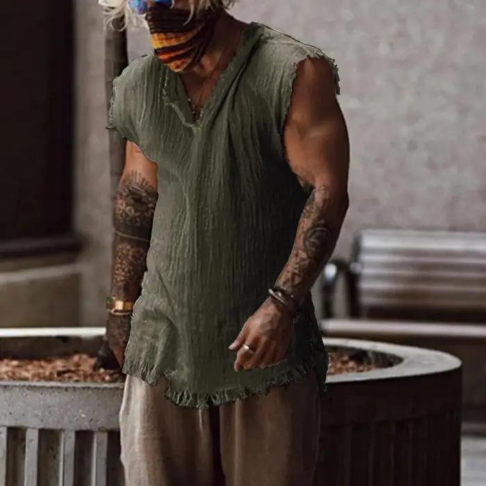 T-shirt vintage à glands pour hommes, haut à col en V en fibre, chemisier précieux At, gilet de mode masculine, t-shirt d'été le plus récent, glaStreetwear