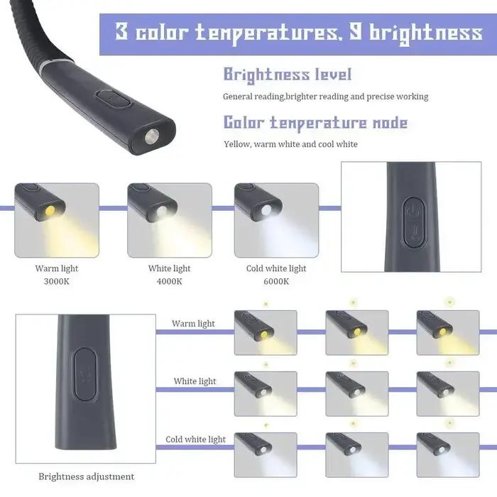 Lampe de lecture au cou nouveauté lumières de cou flexibles lampe de livre mains libres lampe de lec