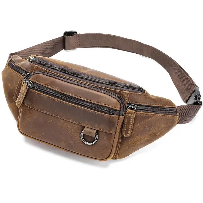Sac de ceinture en cuir véritable Westal style classique pour homme occasionnels spéciales avec sangle ajustable et pack banane