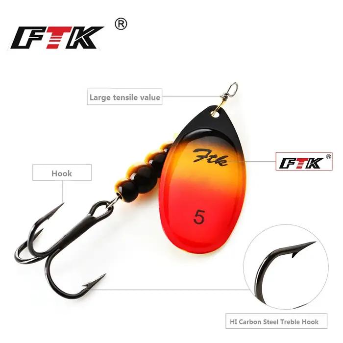 FTK 3.9g 4.6g 7.4g 10.8g 15g appât Spinner avec plumes triples crochets cuillère dure leurres de bar