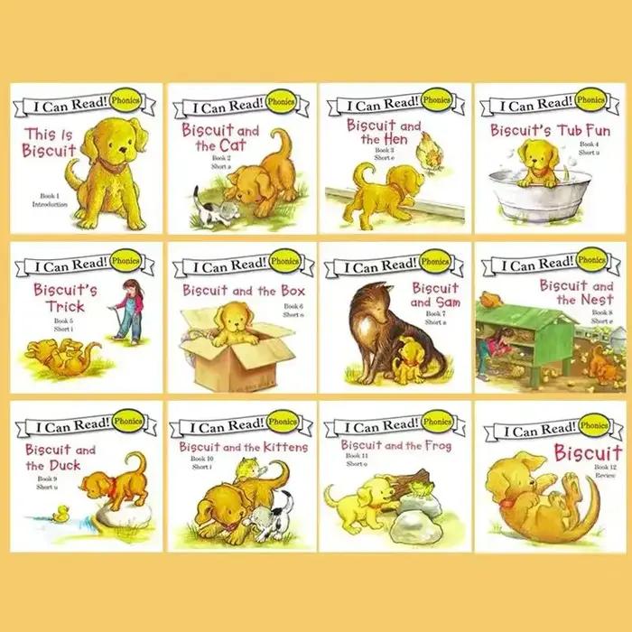 Livre d'images de la série Biscuit Dog pour enfants, dessin animé anglais, nettoyage des enfants, apprendre les enfants, livre de lecture, 12 nettoyages par ensemble