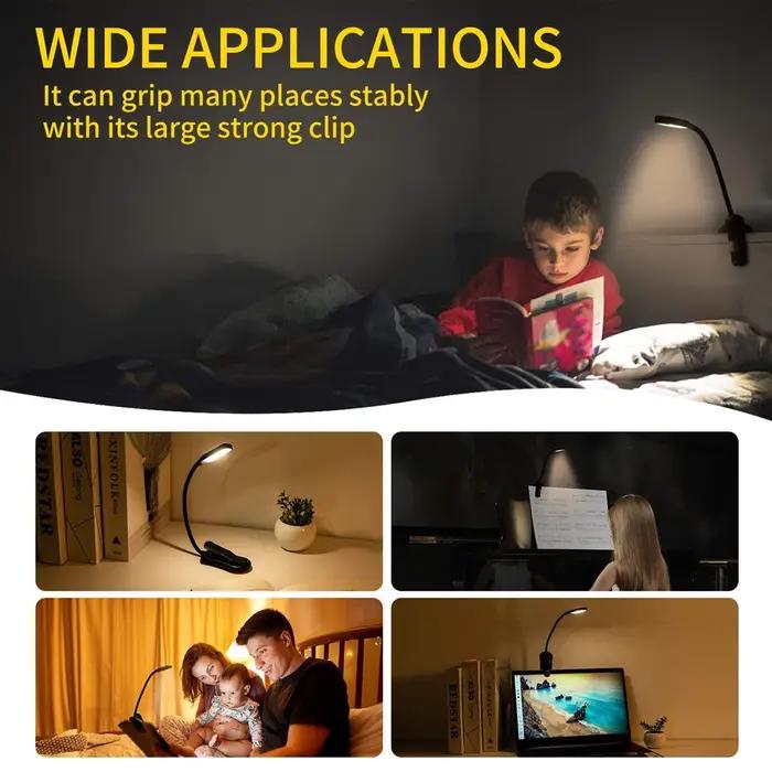 7 LED livre lumière USB Rechargeable lampe de lecture 3 niveaux chaud blanc froid lumière du jour Po
