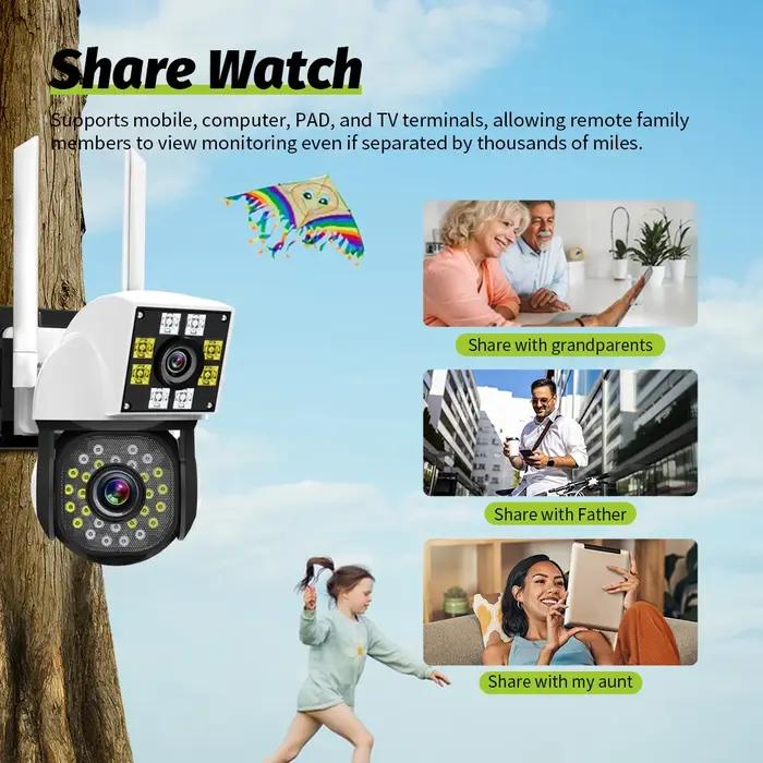 Caméra WiFi sans fil 4K 8MP double objectif double écran extérieure maison surveillance IP CCTV