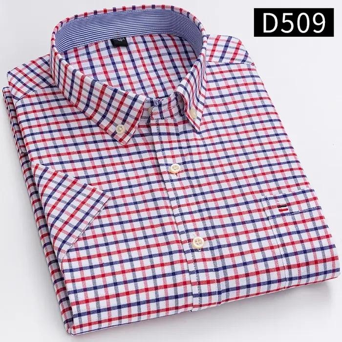 Nouvelle chemise sociale pour hommes à manches courtes 100% pur coton Oxford doux boutonné Plaid formel vêtements mascul