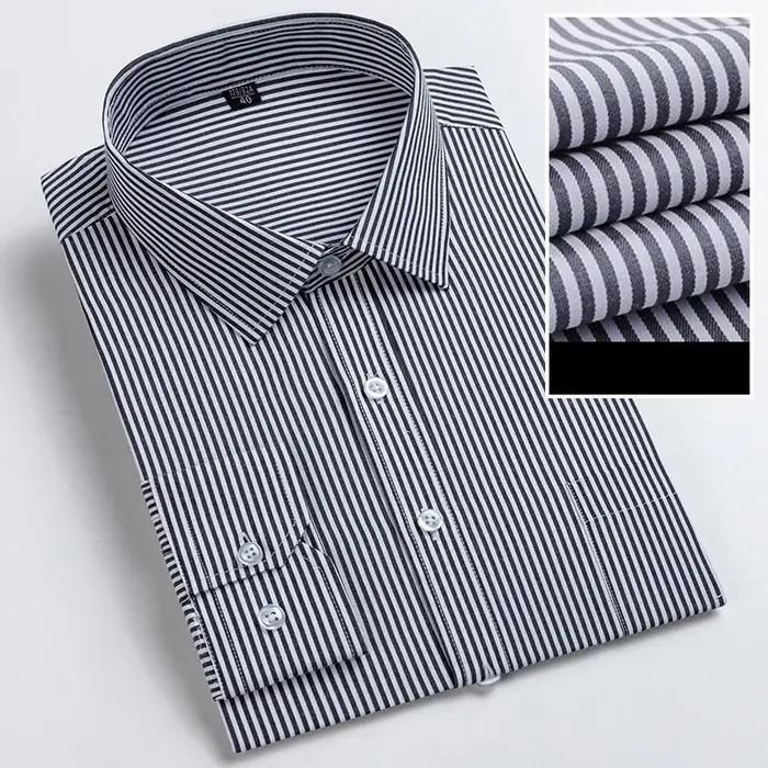 Chemise Formelle Homme Manches Longues Couleur Unie Rayée Mode Business Poche Blanche Chemise Social