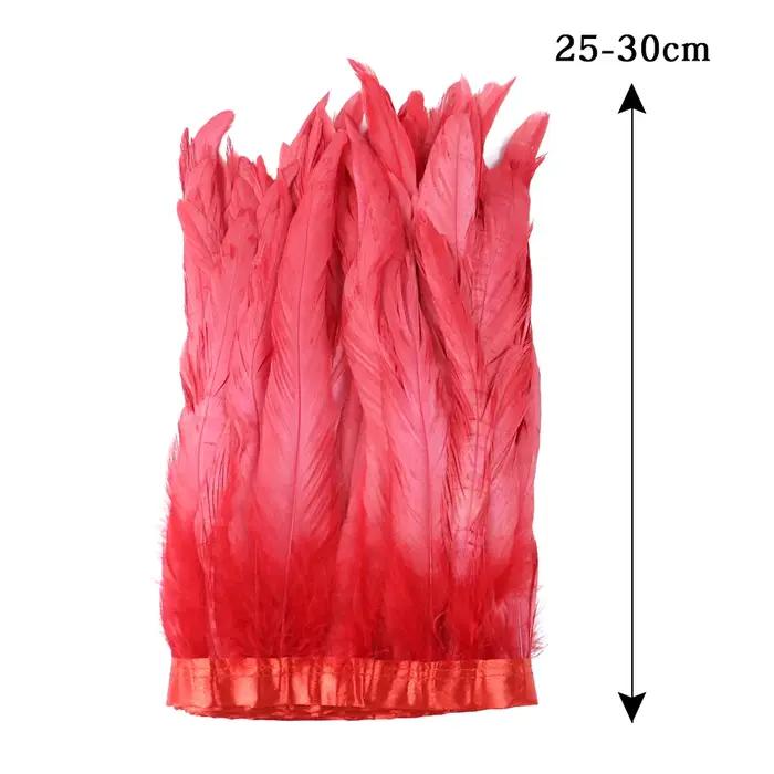 Plumes de queue de poulet de coq rouge, ruban de plumes de Coque naturelle pour artisanat, robe, jupe, Costume de carnaval, Plumes 10-12 pouces