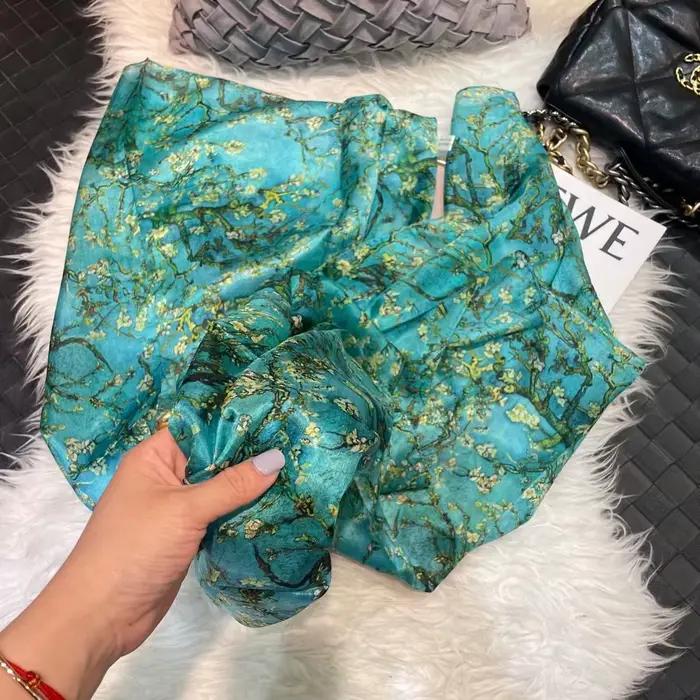 100% foulard en soie de mûrier châle marque prune Bossom Design bleu vert été plage châles en soie é