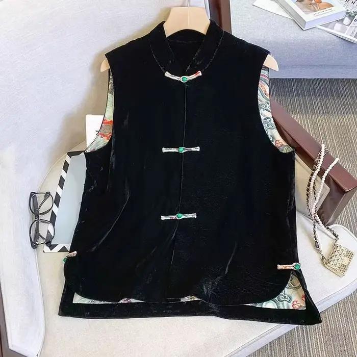 Manteau de style chinois à col glacé pour femme, élégant et polyvalent pour les occasions spéciales et tous les jours