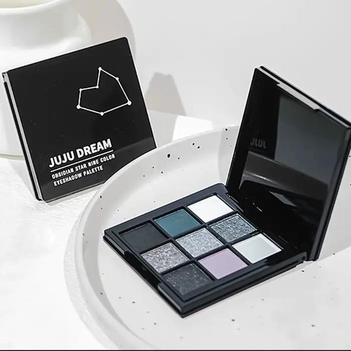 Palette de fards à paupières à 9 ombres : Black Swan, Smoky, Black Dark, Grey Silver Glitter, finition mate, longue durée et facile à colorer