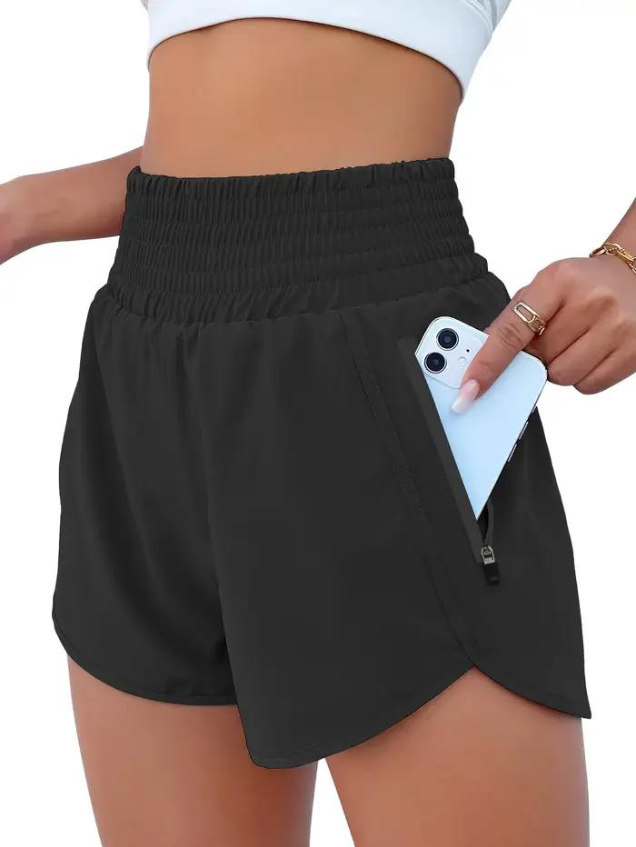 Short de course élastique taille haute pour femme avec poches