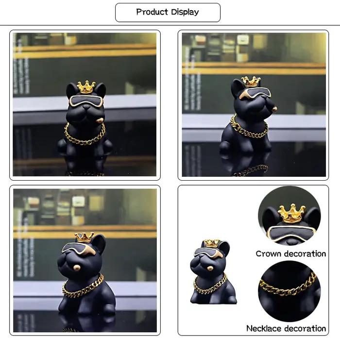 Mini Figurine de bouledogue français couronné en résine