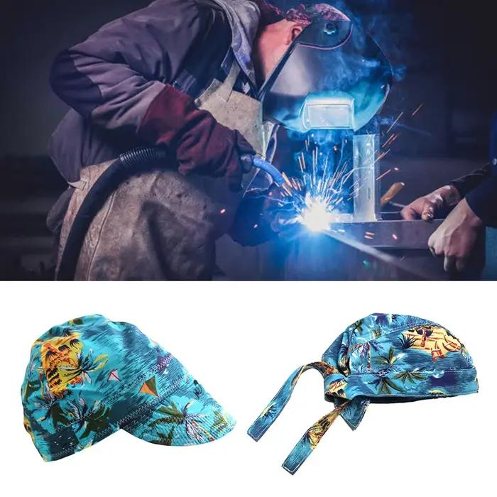 Casquette de protection de travail de soudeur anti-brûlure en coton avec bande élastique et tampon éponge pour une utilisation en soudeur, meulage, décoration et coupe