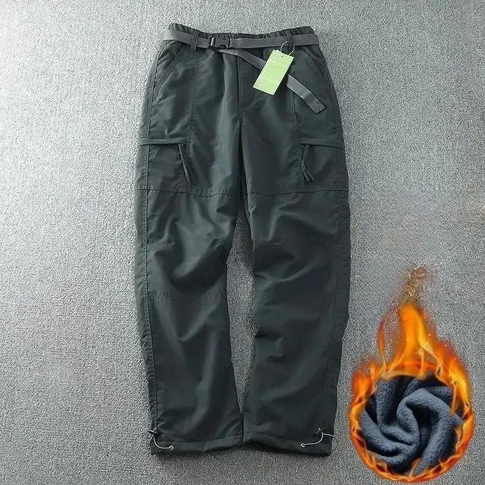 Pantalon cargo épais imperméable polaire hiver extérieur multi-poches ample droit homme femme