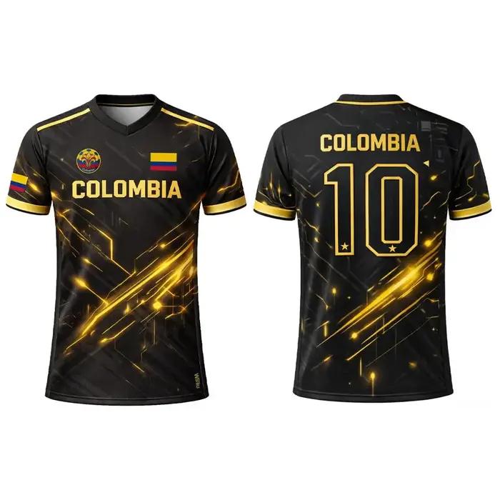 Maillot de football respirant à manches courtes imprimé en 3D avec drapeau de la Colombie, pour sports d'été en plein air, haut d'entraînement unisexe décontracté à col en V