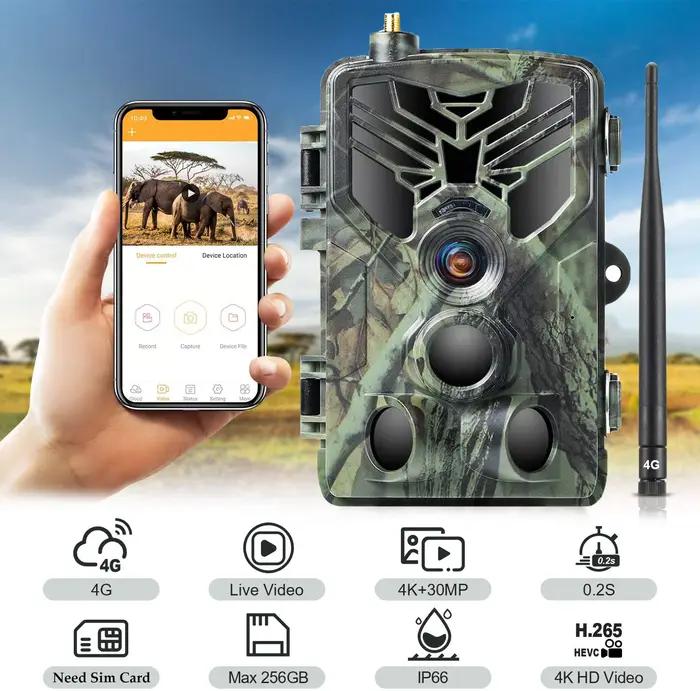 Caméra vidéo en direct 4K, service cloud, caméras de chasse quelque part, diffusion multimédia, sans fil, vision nocturne 30MP, HC810PRO
