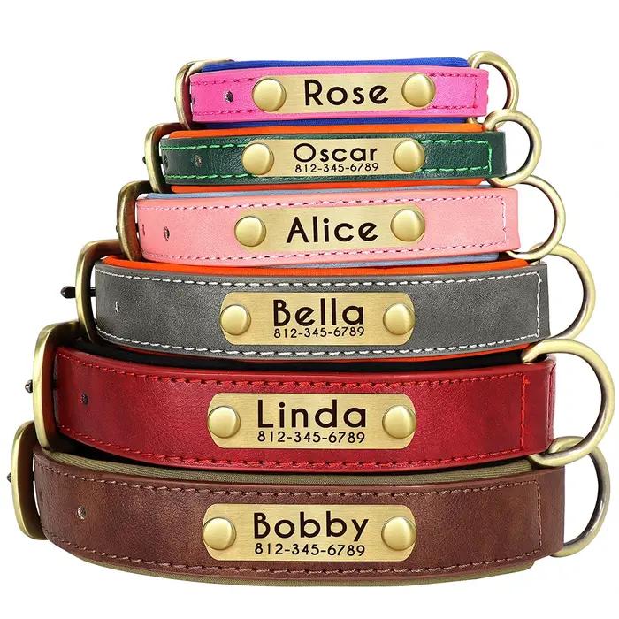 Collier pour chien avec plaque signalétique en cuir PU personnalisé