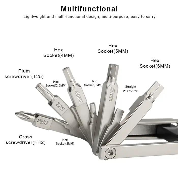Kit d'outils de réparation de vélo, clé à rayons hexagonaux pliable pour coupe-chaîne vtt, tournevis