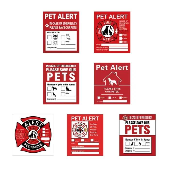 Autocollant d'alerte pour animaux compagnie, 8 pièces, autocollant sécurité incendie pour chien, autocollant intérieur