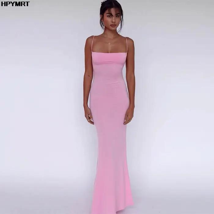 2025 mode décontracté nouvel été Sexy fronde robe de soirée couleur unie longues dames robes