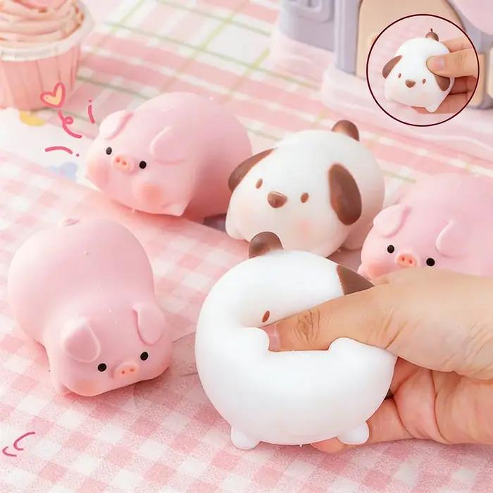 Joli cochon rose, chien blanc, animaux mignons, anti-stress, dessin animé, relaxation, soulagement de l'anxiété, décoration DIY, cadeau, accessoires DIY
