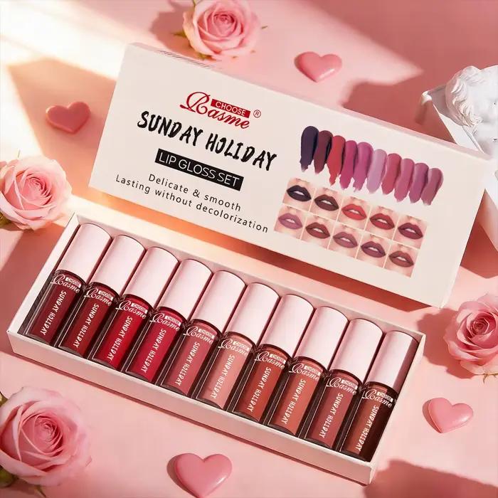 Ensemble de 10 rouges à lèvres velours imperméables et hydratants pour femmes occasions spéciales Saint-Valentin