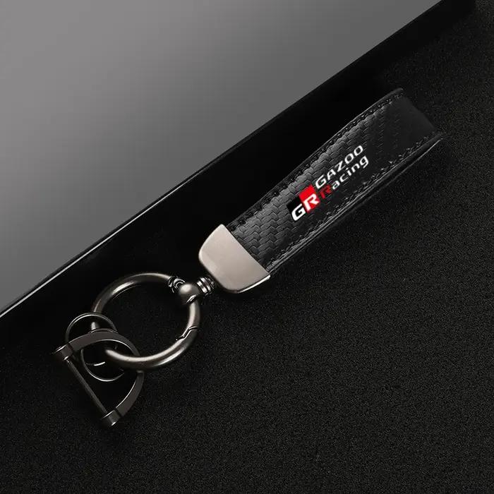 Porte-clés de voiture en cuir et fibre de carbone, porte-clés en alliage de zinc, Toyota GazIncome,