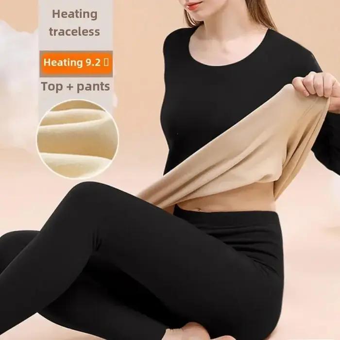 Ensemble de sous-vêtements thermiques pour femmes premieres couches de base calecons longs doubles en polaire pour hiver par temps froid occasions speciales